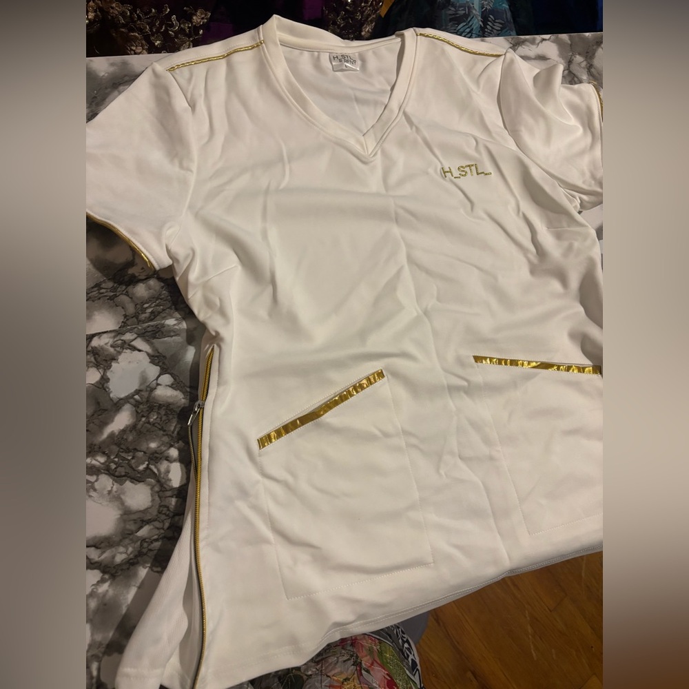White and gold new scrub top